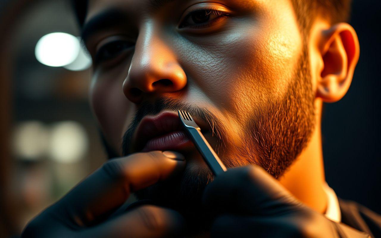 Beard sculpting and line-up with straight razor