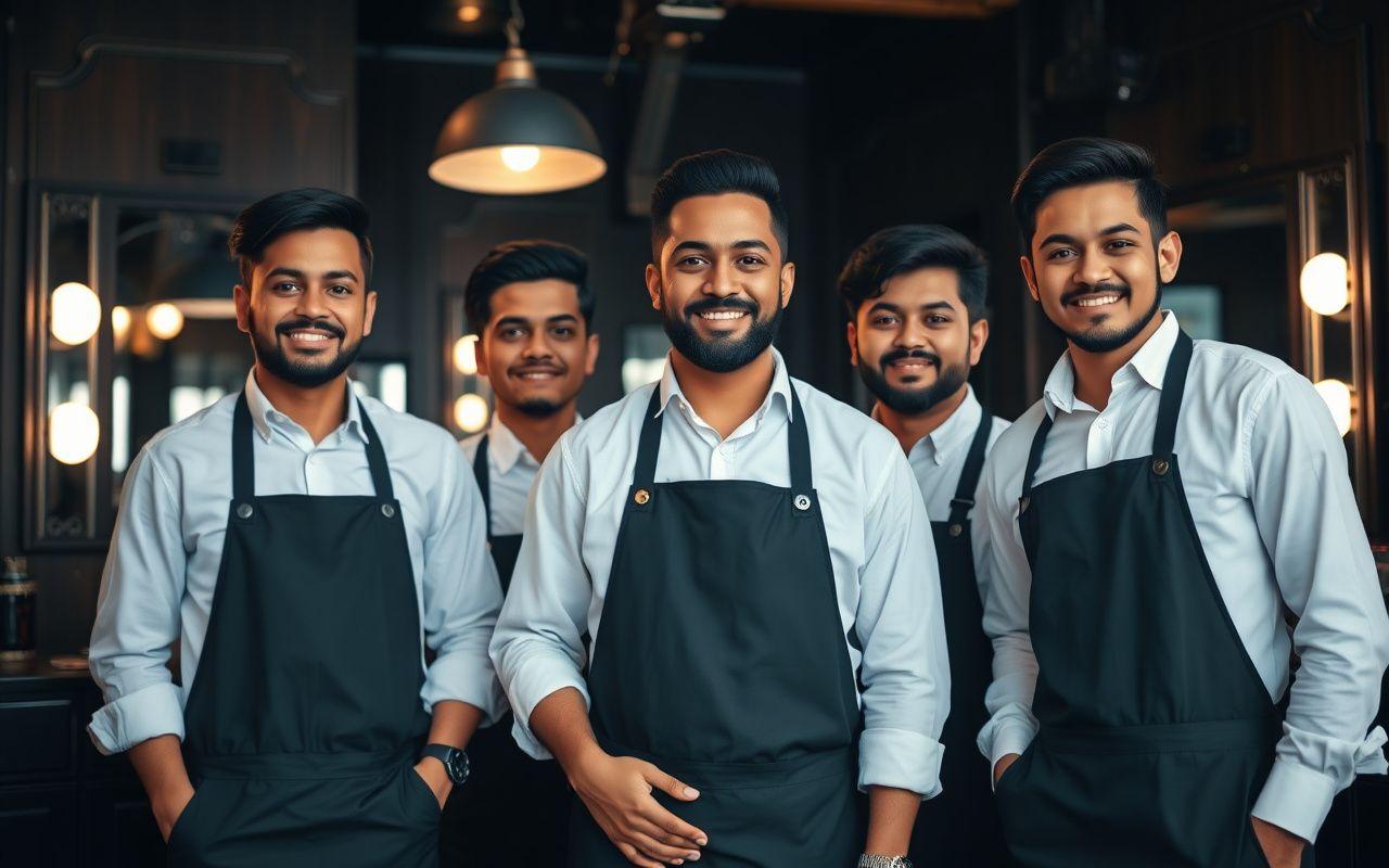 Three Northcliff barbers in matching black aprons
